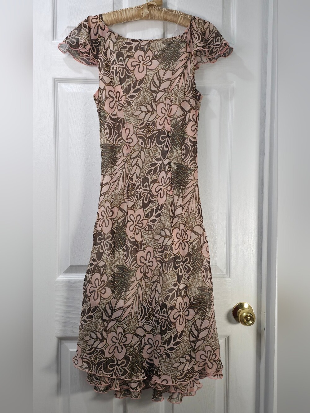 Floral V-Neck Flutter Sleeve Midi Dress in Dusty Pink Y2k Revival Summer Dress - Picture 4 of 12